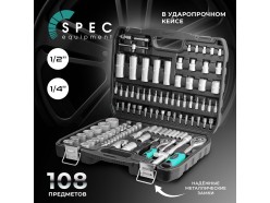 Набор головок и бит 108 пр. Spec (1/4", 1/2", 6 граней)